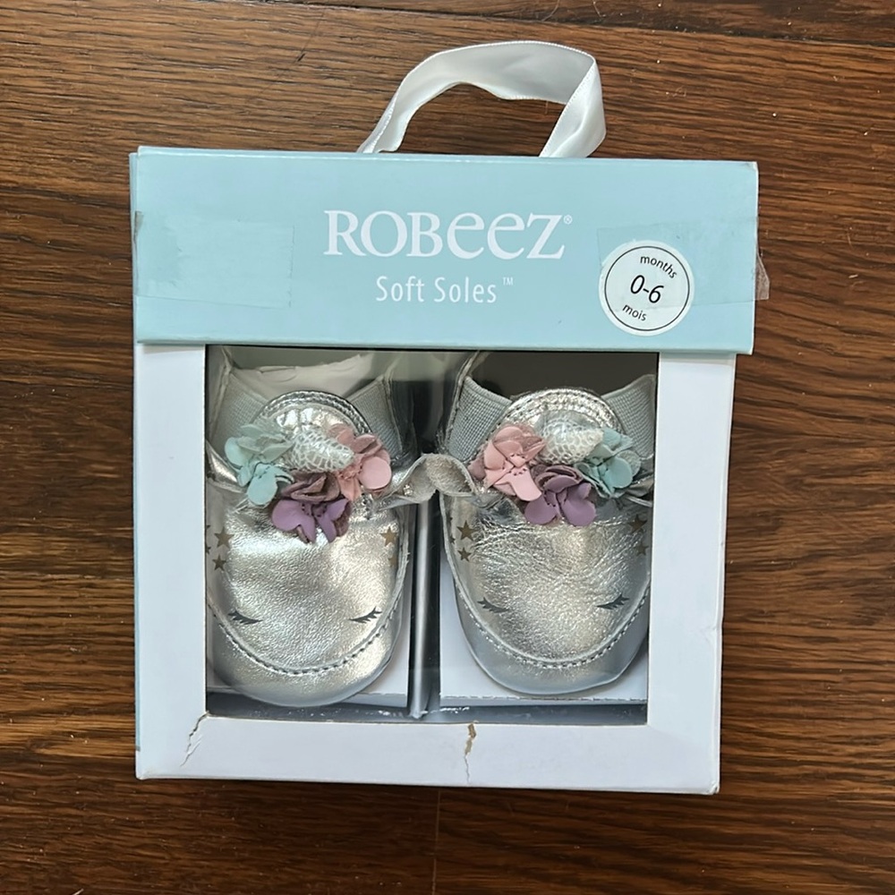 Robeez Soft Soles silver unicorn baby shoes